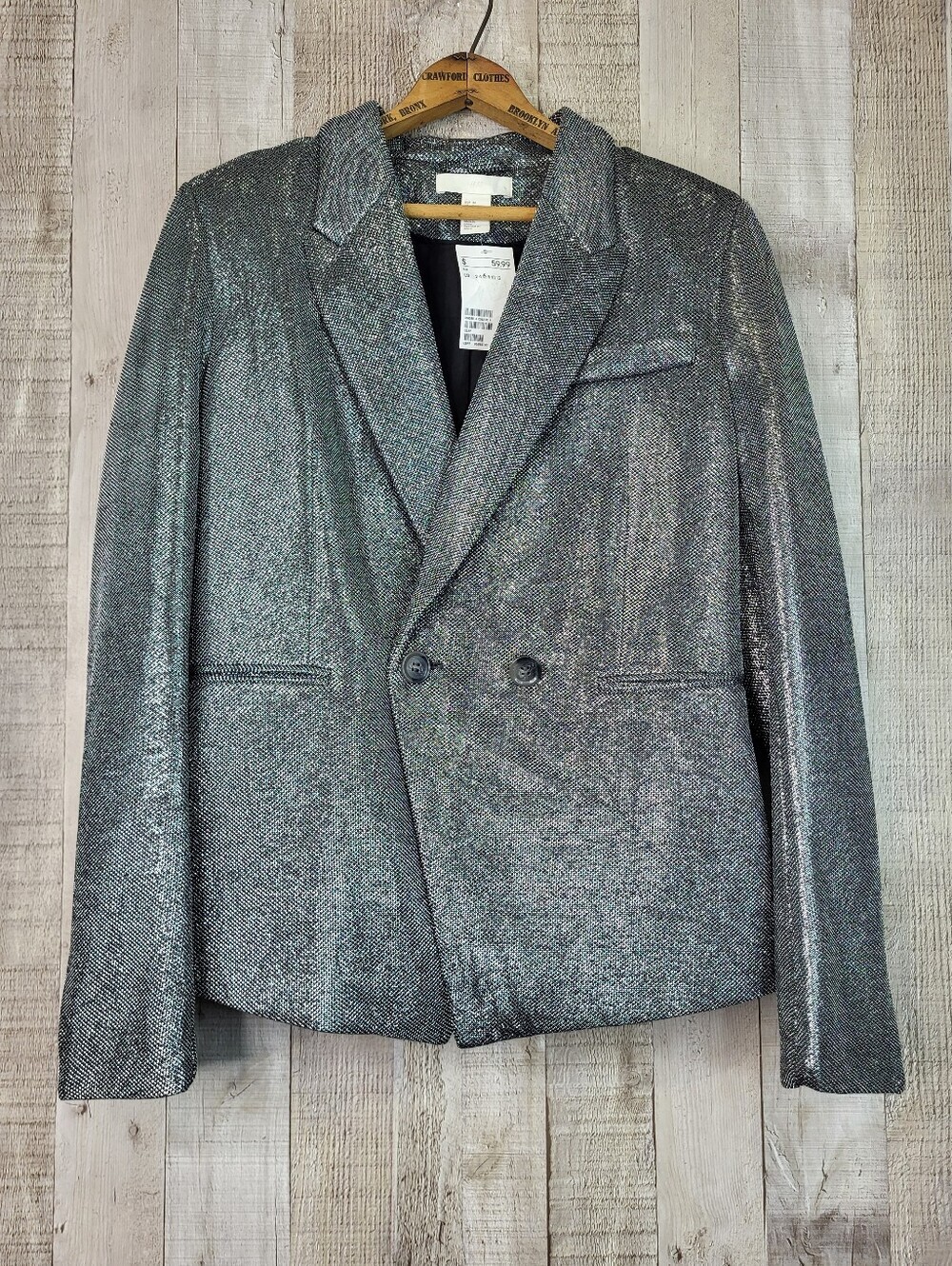Metallic Silver Double-Breasted Women's Blazer H&M Size 6. New